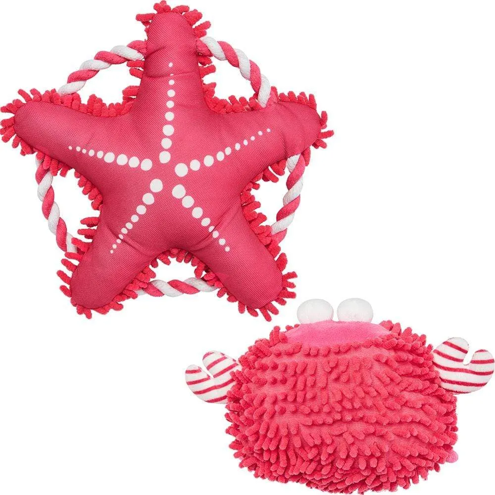 2 Pack, 7 4/5" Sea-star   6" Crab Squeaky Plush Dog Chew Toy for Puppies, Durable Dog Interactive Toys