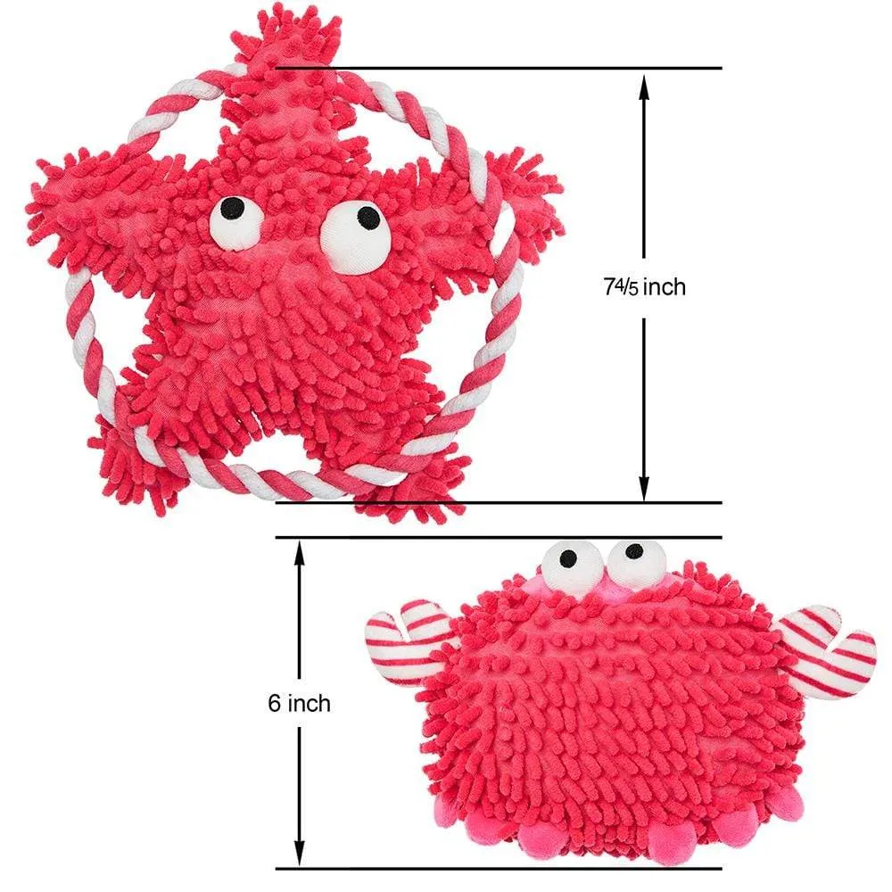 2 Pack, 7 4/5" Sea-star   6" Crab Squeaky Plush Dog Chew Toy for Puppies, Durable Dog Interactive Toys