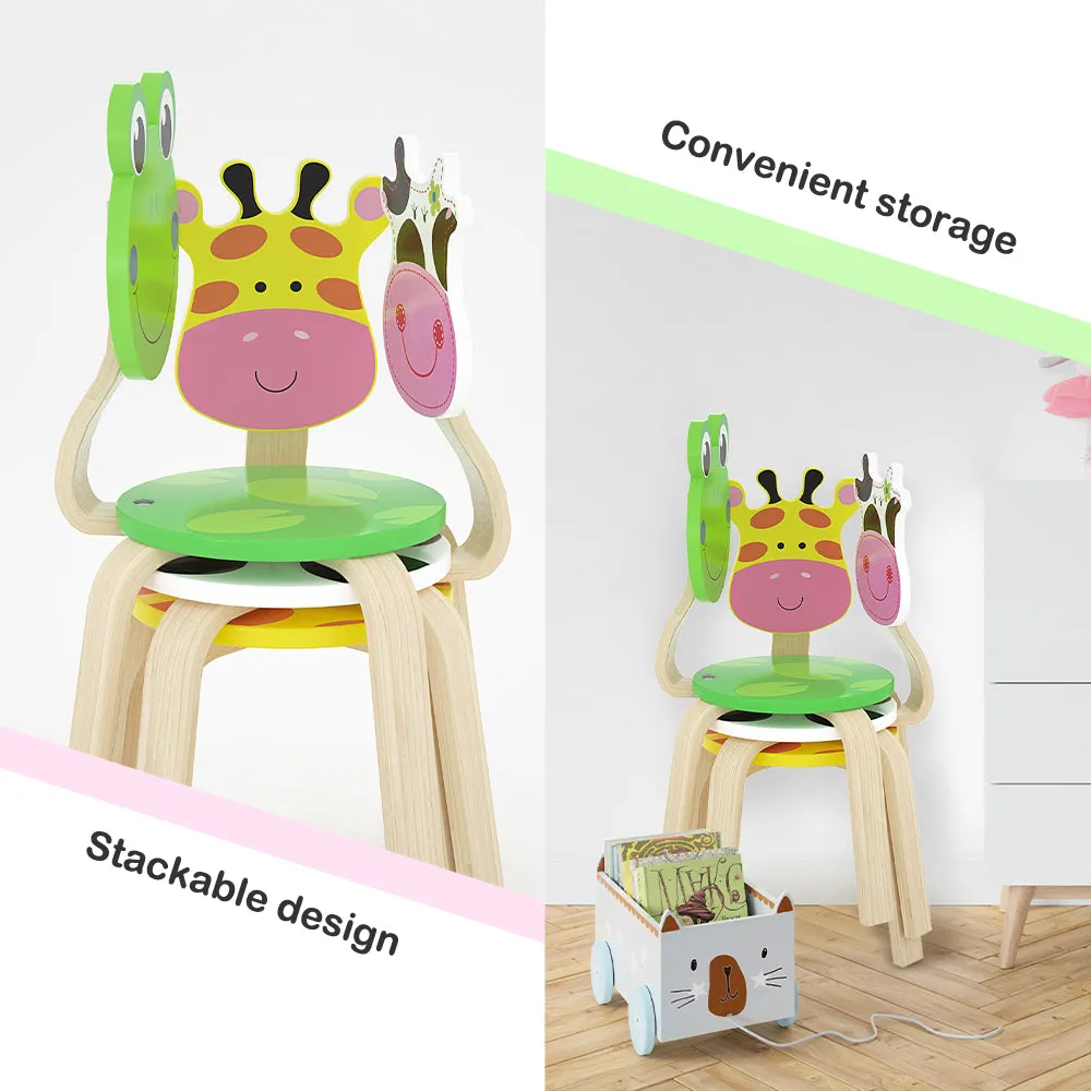 2 PCS 10inch Wooden Kids Cow Animal Chair Sets