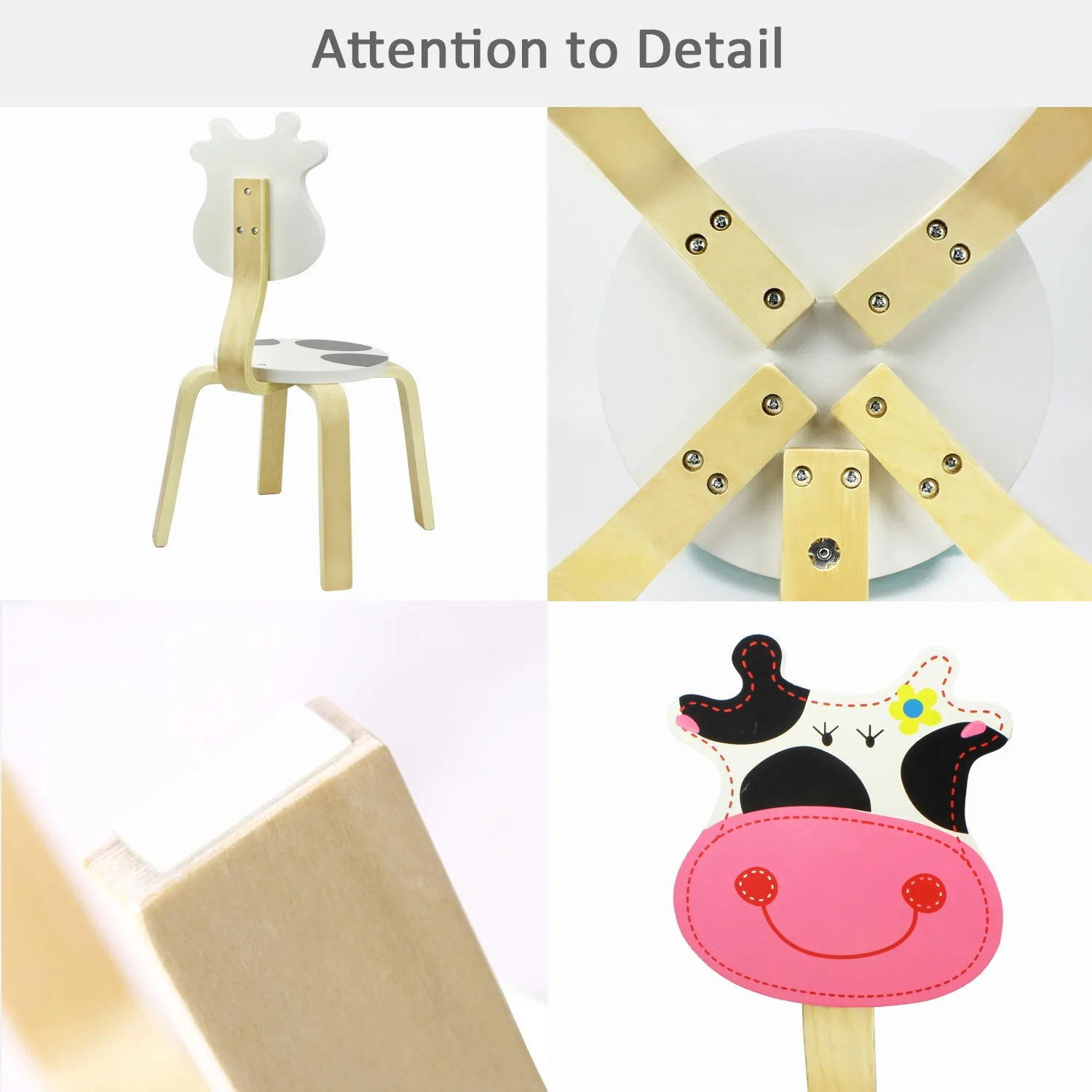 2 PCS 10inch Wooden Kids Cow Animal Chair Sets