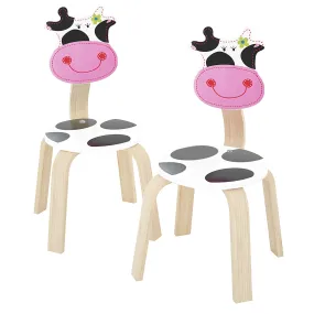 2 PCS 10inch Wooden Kids Cow Animal Chair Sets