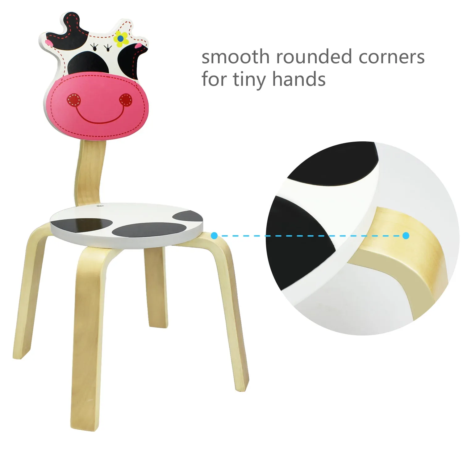 2 PCS 10inch Wooden Kids Cow Animal Chair Sets