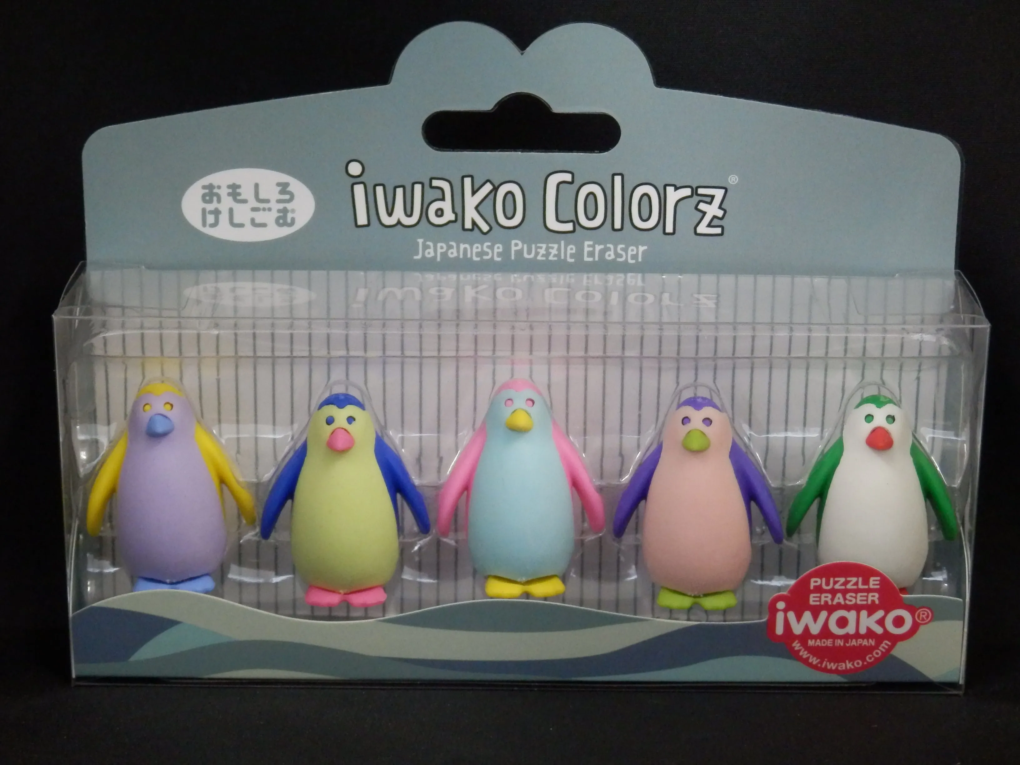 38459 Iwako Colorz Penguin -12 sets of 5 Erasers