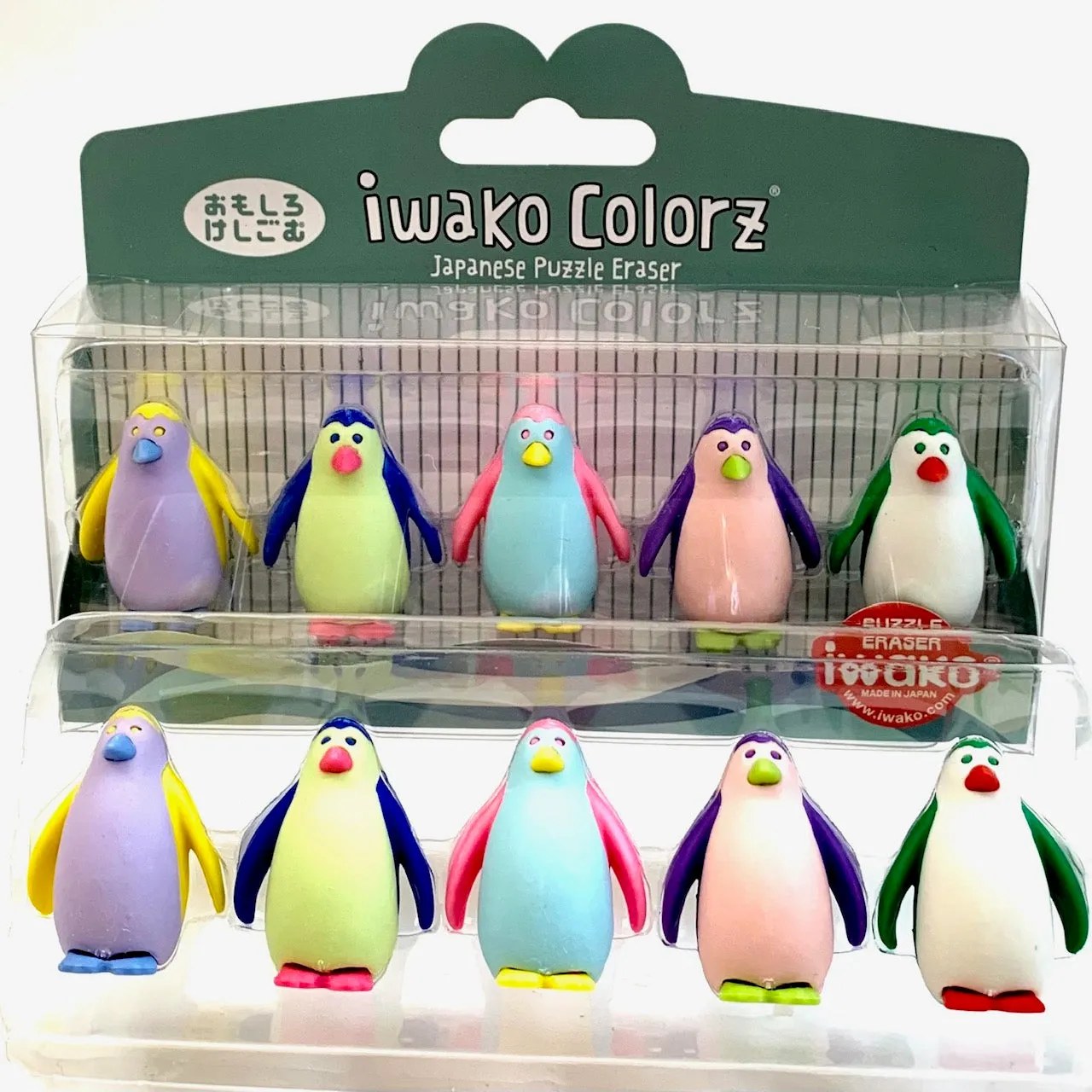 38459 Iwako Colorz Penguin -12 sets of 5 Erasers