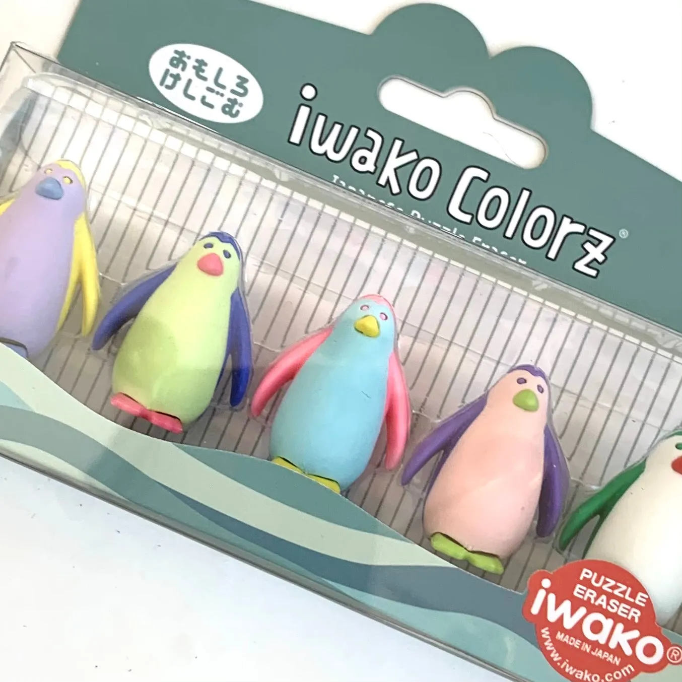 38459 Iwako Colorz Penguin -12 sets of 5 Erasers