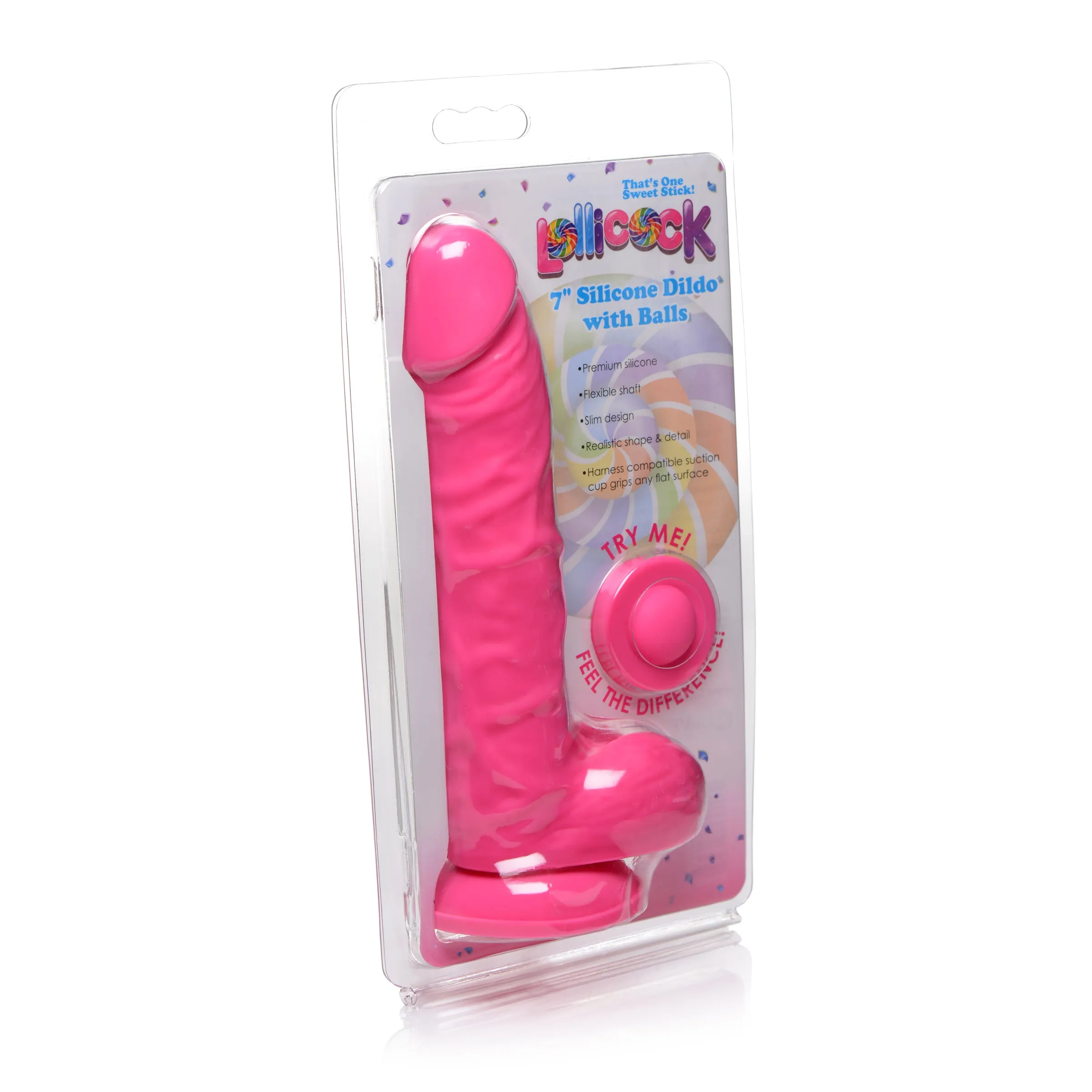 7" Silicone Dildo with Balls - Cherry