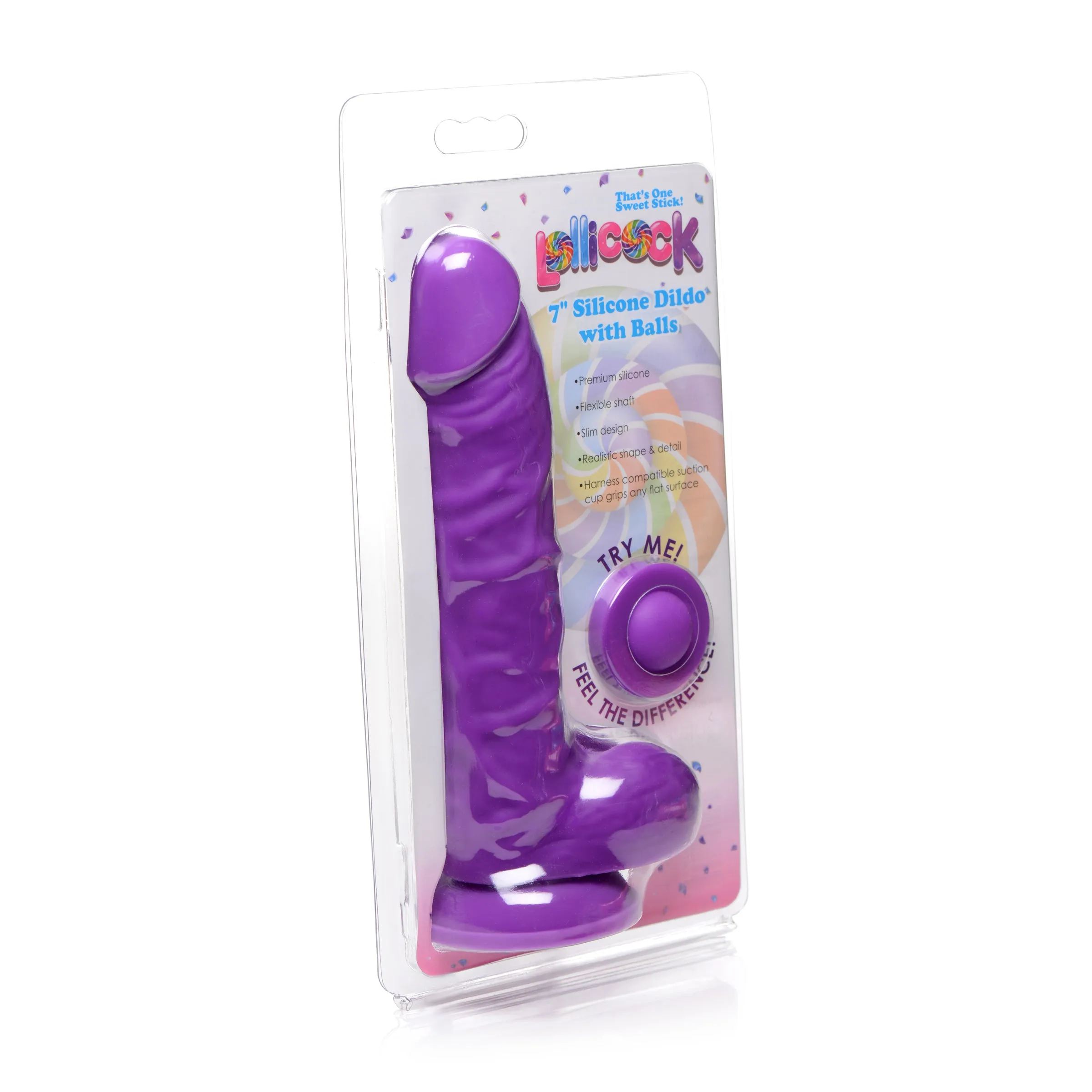 7" Silicone Dildo with Balls - Grape