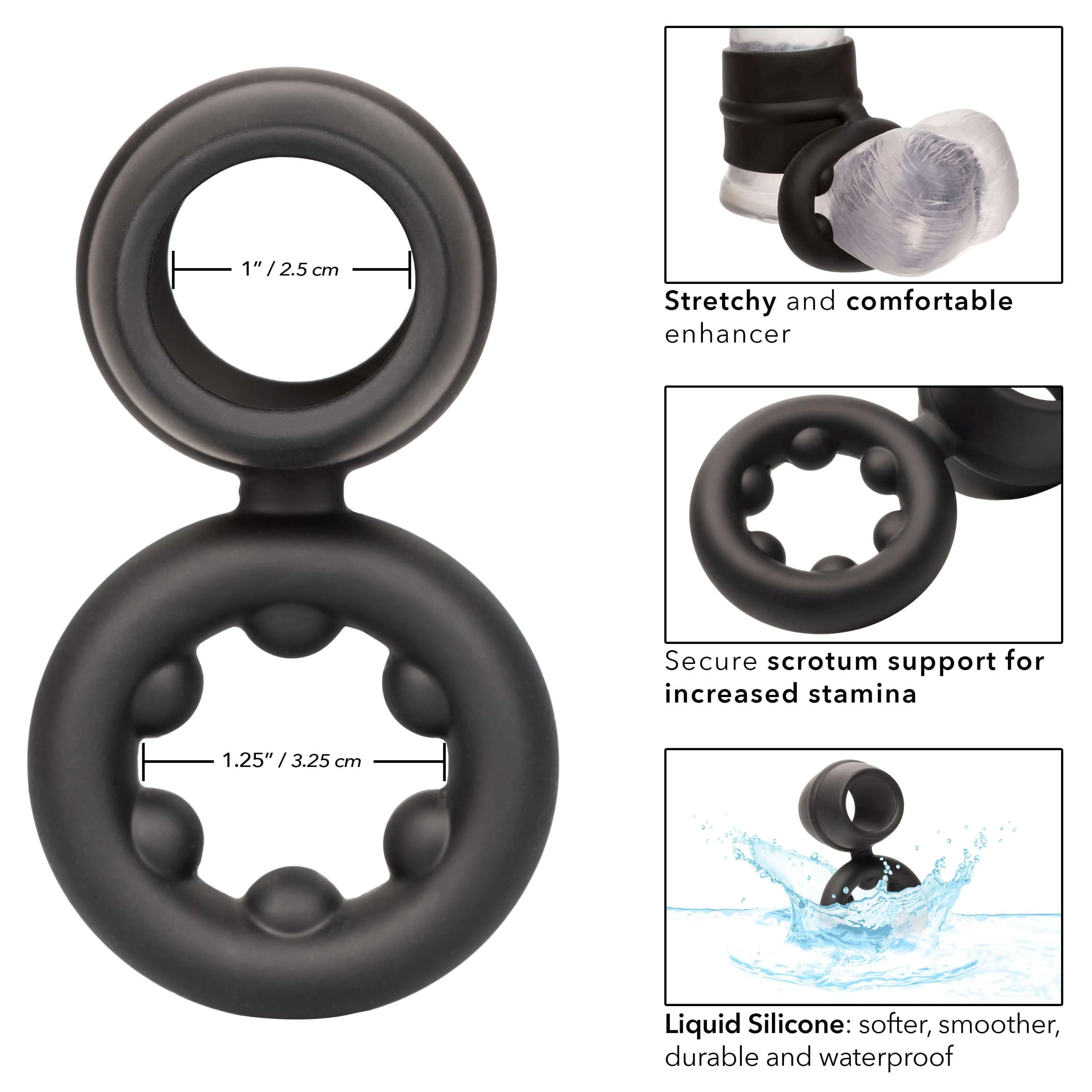 Alpha Liquid Silicone Dual Magnum Cock Ring Black