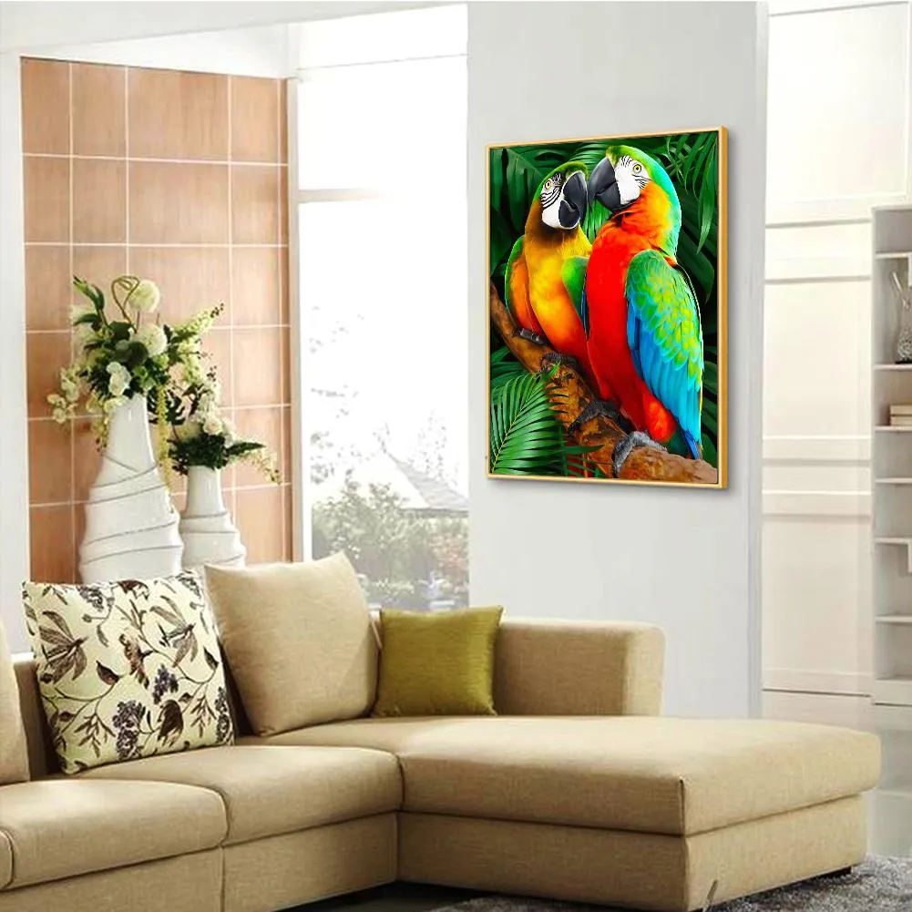 Colorful Parrots - Full Round Diamond - 30x40CM