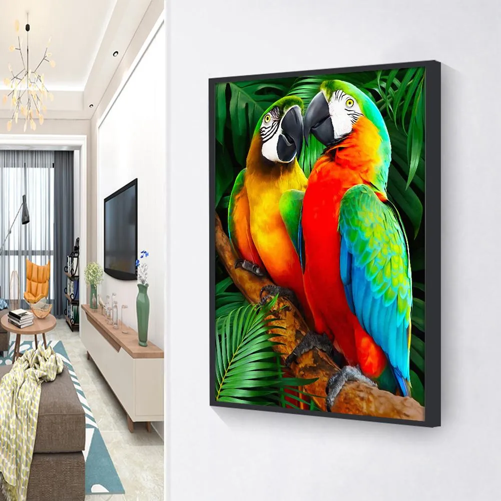 Colorful Parrots - Full Round Diamond - 30x40CM