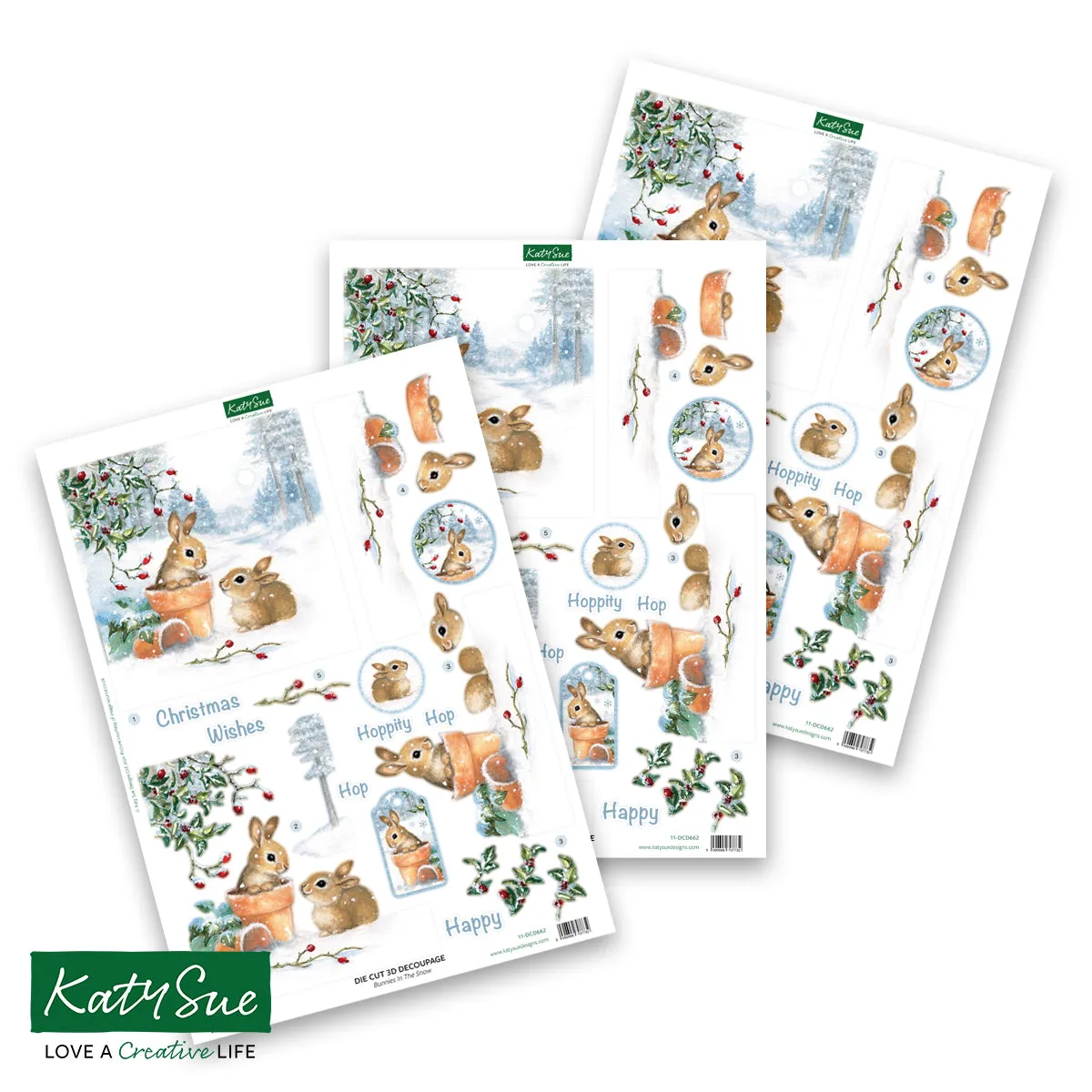 Die Cut Decoupage – Bunnies in the Snow (pack of 3)