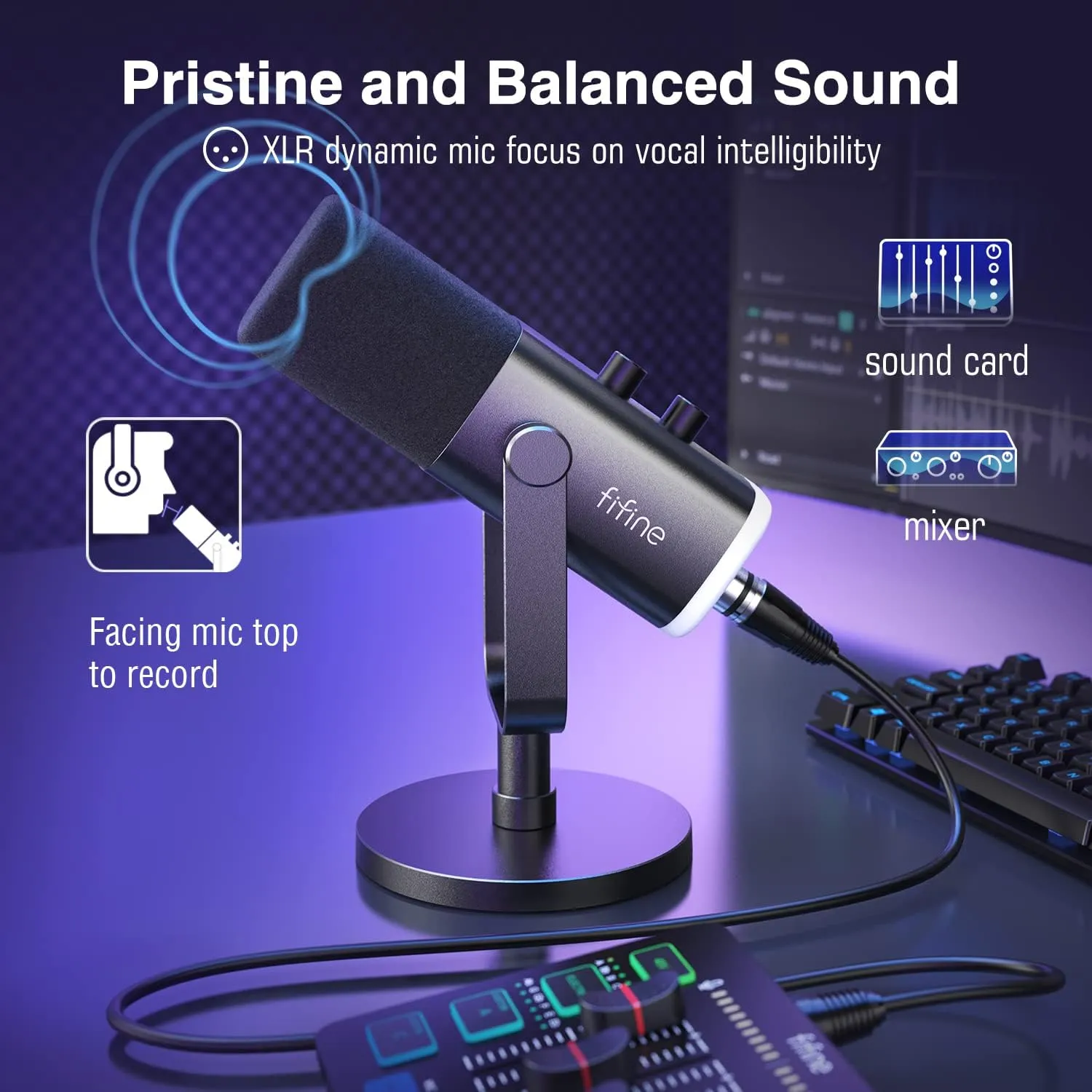 Dynamic Microphone for Podcast Recording, PC Computer Gaming Streaming Mic with RGB Light, Mute Button, Headphones Jack, Desktop Stand