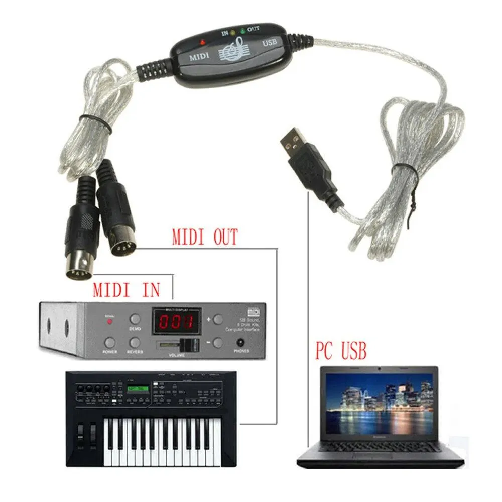 Keyboard to PC Adapter USB In-Out MIDI Interface Music Recording Converter