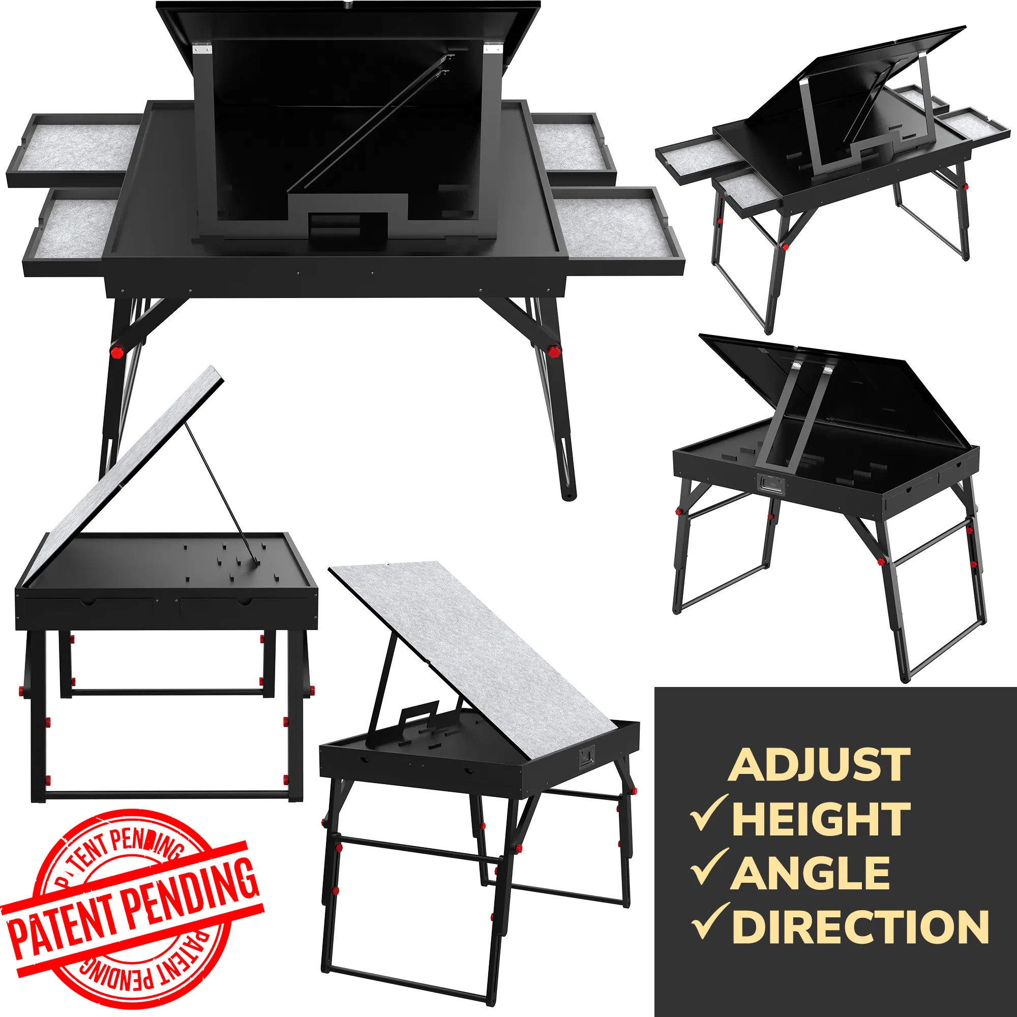 Puzzle Table Black for Adults with Drawers | Foldable Rotatable