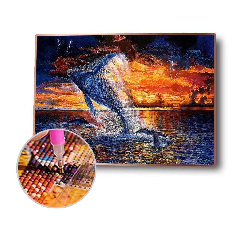 Sea Whale Leapsi - Full Round Diamond - 30x40cm