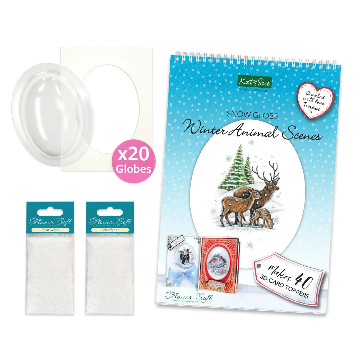 Snow Globe Winter Animal Scenes Kit: Flower Soft, Globes & Paper Craft Pad (Not Die Cut)