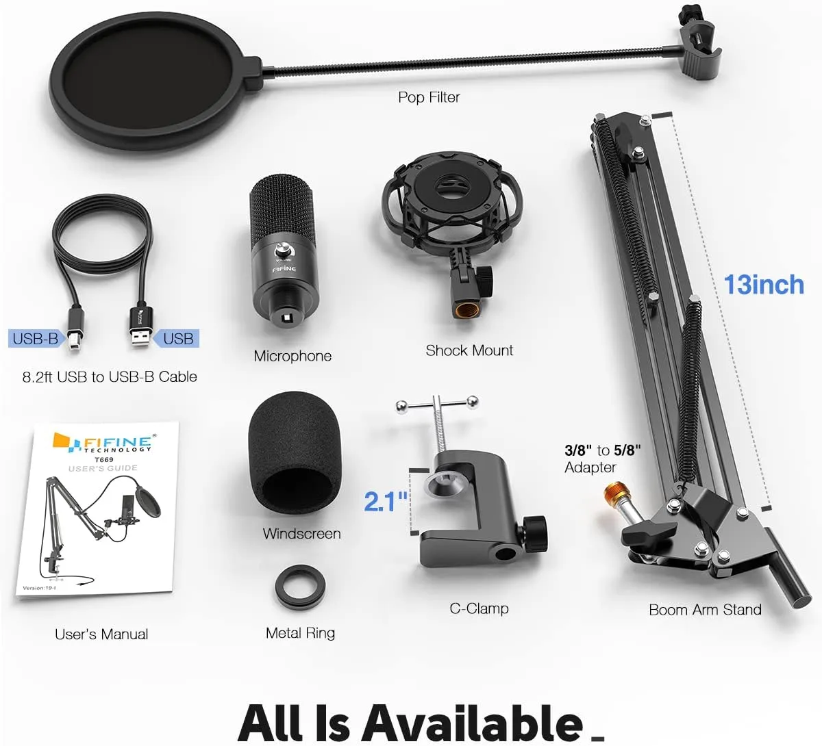 Studio Condenser USB Microphone, Computer PC Microphone Kit with Adjustable Boom Arm Stand Shock Mount for Instruments