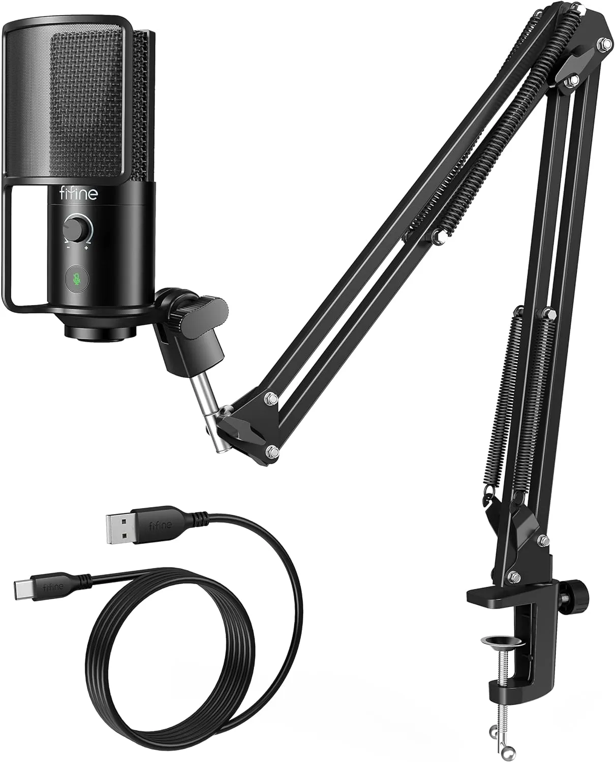 Studio Condenser USB Microphone, Computer PC Microphone Kit with Adjustable Boom Arm Stand Shock Mount for Instruments