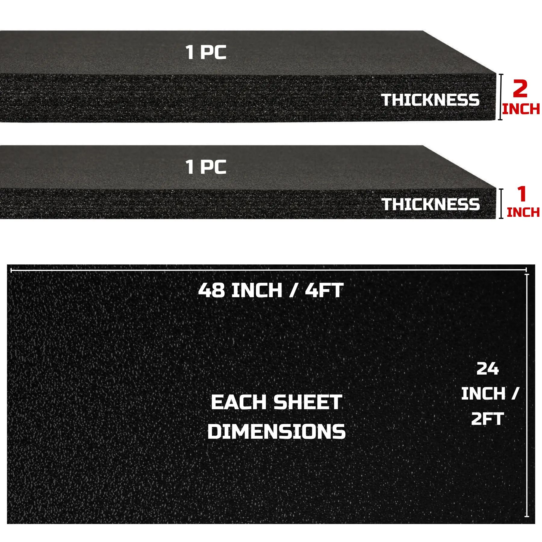 Tool Box Foam 2Pack 1pc 48x24x2in & 1pc 48x24x1in, Foam Inserts for Cases, Polyethylene Tool Foam Sheets, Gun Case Foam, Drawer Foam Liner, Tool Box Organizer and Storage